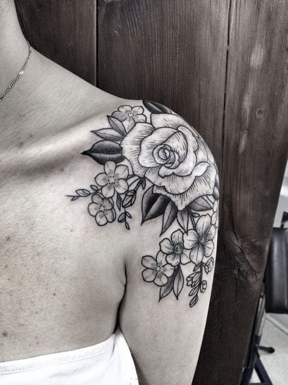50+ Shoulder Tattoo For Woman;Simple Shoulder tattoo ; flower tattoos; rose tattoos; beautiful tattoos; Shoulder tattoos; sex tattoos