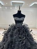 Strapless Black Dress Ball Gown Ruffle Party Dresses OS01006 - Black Wedding Dress $699.99