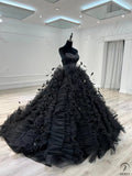 Strapless Black Dress Ball Gown Ruffle Party Dresses OS01006 - Black Wedding Dress $699.99