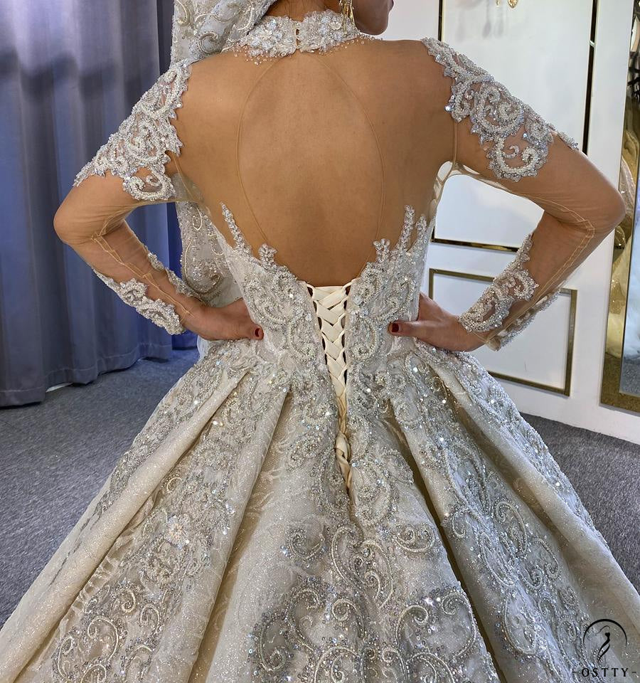 OSTTY - White High Neck Long Sleeves Full Beading Wedding Dress OS3929 $1,689.99 OSTTY - White High Neck Long Sleeves Full Beading Wedding Dress OS3929 $1,689.99