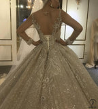White High Neck Long Sleeves Full Beading Wedding Dress OS3930 - Wedding & Bridal Party Dresses $1,499.99