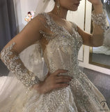 White High Neck Long Sleeves Full Beading Wedding Dress OS3930 - Wedding & Bridal Party Dresses $1,499.99