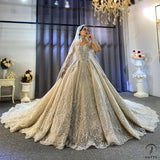 White High Neck Long Sleeves Full Beading Wedding Dress OS3930 - Wedding & Bridal Party Dresses $1,499.99