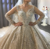 White High Neck Long Sleeves Full Beading Wedding Dress OS3930 - Wedding & Bridal Party Dresses $1,499.99