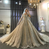 White High Neck Long Sleeves Full Beading Wedding Dress OS3930 - Wedding & Bridal Party Dresses $1,499.99