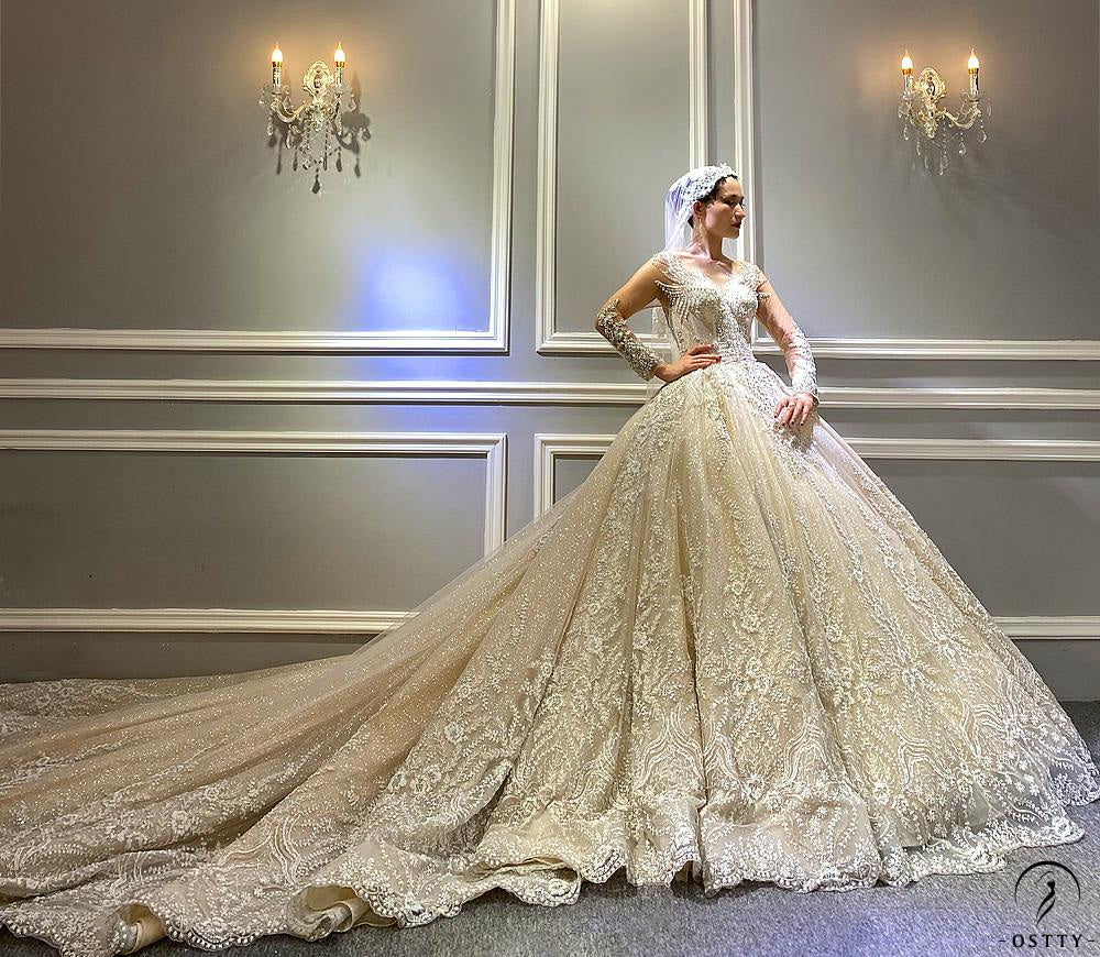 OSTTY - White High Neck Long Sleeves Full Beading Wedding Dress OS3930 $1,499.99 OSTTY - White High Neck Long Sleeves Full Beading Wedding Dress OS3930 $1,499.99