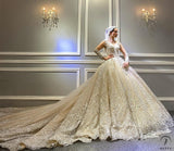 White High Neck Long Sleeves Full Beading Wedding Dress OS3930 - Wedding & Bridal Party Dresses $1,499.99