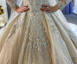 White High Neck Long Sleeves Full Beading Wedding Dress OS3930 - Wedding & Bridal Party Dresses $1,499.99