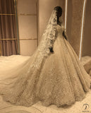 White High Neck Long Sleeves Full Beading Wedding Dress OS3930 - Wedding & Bridal Party Dresses $1,499.99
