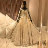 White High Neck Long Sleeves Full Beading Wedding Dress OS3930 - Wedding & Bridal Party Dresses $1,499.99