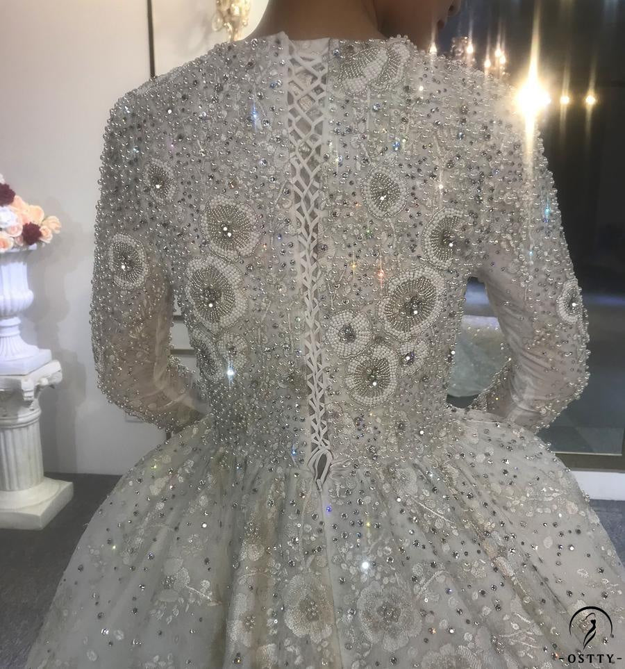 OSTTY - White High Neck Long Sleeves Full Beading Wedding Dress OS3939 $2,285.99 OSTTY - White High Neck Long Sleeves Full Beading Wedding Dress OS3939 $2,285.99