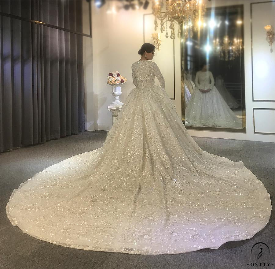 OSTTY - White High Neck Long Sleeves Full Beading Wedding Dress OS3939 $2,285.99 OSTTY - White High Neck Long Sleeves Full Beading Wedding Dress OS3939 $2,285.99