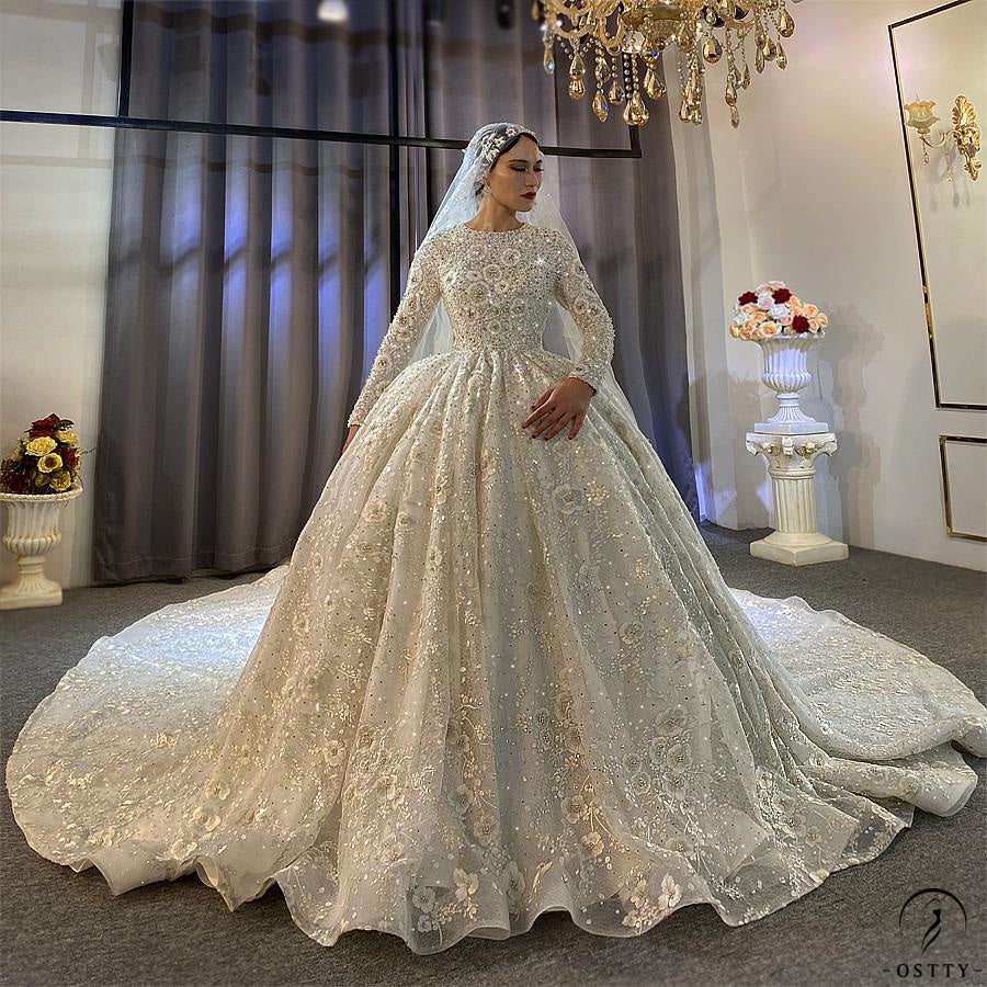 OSTTY - White High Neck Long Sleeves Full Beading Wedding Dress OS3939 $2,285.99 OSTTY - White High Neck Long Sleeves Full Beading Wedding Dress OS3939 $2,285.99