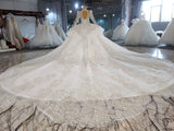 White Luxury Long Sleeve Wedding Dress With Train Pearl Sequins Lace High Waist Ball Gown OSA081901 - $1,299.99