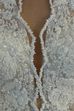 White Long Sleeves V Neck Elegant Wedding Dress OS4074 - Wedding & Bridal Party Dresses $1,599.99
