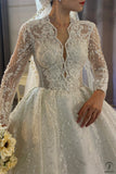 White Long Sleeves V Neck Elegant Wedding Dress OS4074 - Wedding & Bridal Party Dresses $1,599.99