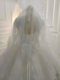 White O Neck Long Sleeves Wedding Dress Ball Gown OS867 - White Wedding Dresses $1,155.99