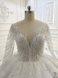 White O Neck Long Sleeves Wedding Dress Ball Gown OS867 - White Wedding Dresses $1,155.99
