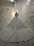 White O Neck Long Sleeves Wedding Dress Ball Gown OS867 - White Wedding Dresses $1,155.99