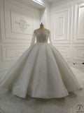White O Neck Long Sleeves Wedding Dress Ball Gown OS867 - White Wedding Dresses $1,155.99