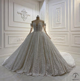 White One Shoulder Long Sleeves Full Beading Wedding Dress OS3935 - Wedding & Bridal Party Dresses $1,199.99