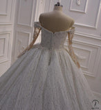 White One Shoulder Long Sleeves Full Beading Wedding Dress OS3935 - Wedding & Bridal Party Dresses $1,199.99