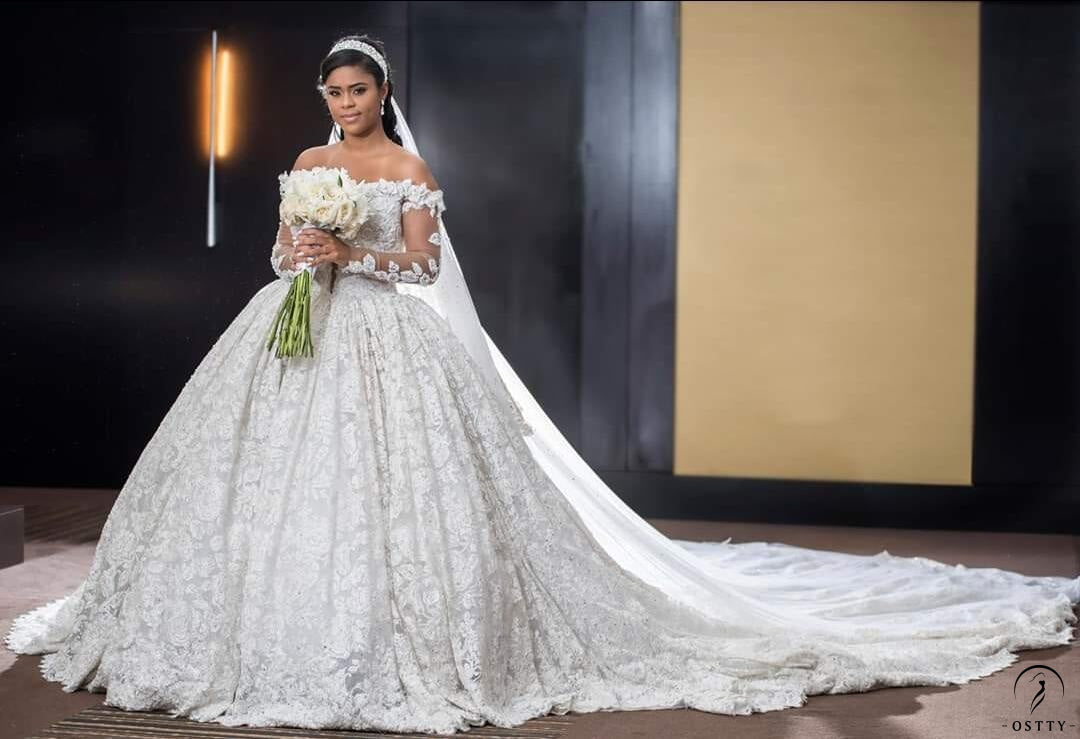 OSTTY - White One Shoulder Long Sleeves Full Beading Wedding Dress OS3935 $1,199.99 OSTTY - White One Shoulder Long Sleeves Full Beading Wedding Dress OS3935 $1,199.99