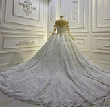 White One Shoulder Long Sleeves Full Beading Wedding Dress OS3935 - Wedding & Bridal Party Dresses $1,199.99