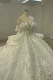 White Queen Collar Short Sleeve Crystals Pearl Wedding Dress OS09281 - Wedding Dresses $1,199.99