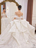 White Queen Collar Short Sleeve Crystals Pearl Wedding Dress OS09281 - Wedding Dresses $978.99
