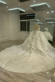 White Queen Collar Short Sleeve Crystals Pearl Wedding Dress OS09281 - Wedding Dresses $1,199.99