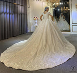 White V Neck Long Sleeves Full Beading Wedding Dress OS3943 - Wedding & Bridal Party Dresses $1,599.99