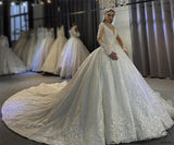 White V Neck Long Sleeves Full Beading Wedding Dress OS3943 - Wedding & Bridal Party Dresses $1,599.99