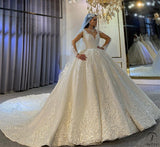 White V Neck Long Sleeves Full Beading Wedding Dress OS3943 - Wedding & Bridal Party Dresses $1,599.99