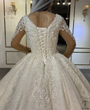 White V Neck Long Sleeves Full Beading Wedding Dress OS3943 - Wedding & Bridal Party Dresses $1,599.99