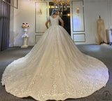 White V Neck Long Sleeves Full Beading Wedding Dress OS3943 - Wedding & Bridal Party Dresses $1,599.99
