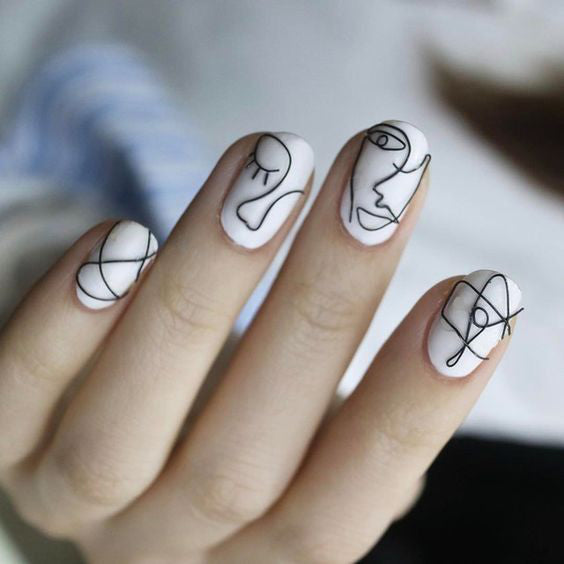 Manicure Geometric Nail Art Ideas ; design de unhas; Геометрия Дизайн ногтей; Дизайн ногтей; geometric nails; white naills; manicure; nail shop; nail salon;