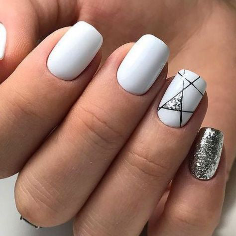 Manicure Geometric Nail Art Ideas ; design de unhas; Геометрия Дизайн ногтей; Дизайн ногтей; geometric nails; white naills; manicure; nail shop; nail salon;