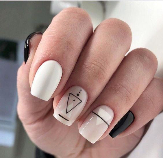 Manicure Geometric Nail Art Ideas ; design de unhas; Геометрия Дизайн ногтей; Дизайн ногтей; geometric nails; white naills; manicure; nail shop; nail salon;