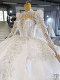Ball Gown Tulle Appliques Long Sleeve Wedding Dress With Train OSA0816 - White Wedding Dresses $899.99