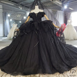 Black One Shoudler Sleeveless Ball Gown Wedding Dress OS2249