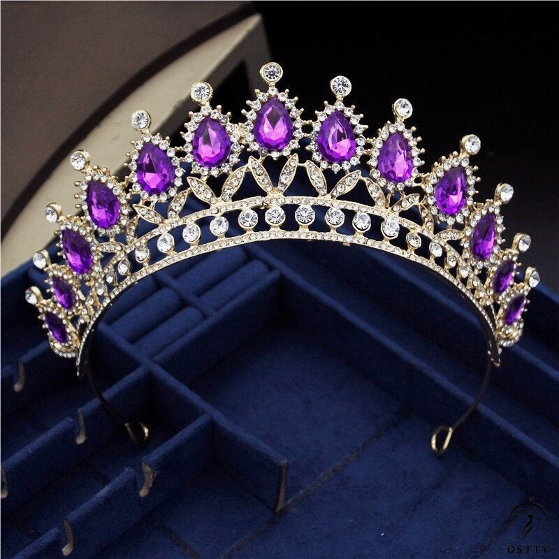 Crystal Headbands Queen Tiaras and Crowns Bridal Wedding Jewelry - Gold Dark Purple - $29.99