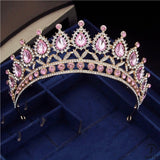 Crystal Headbands Queen Tiaras and Crowns Bridal Wedding Jewelry - Gold Full Pink - $29.99