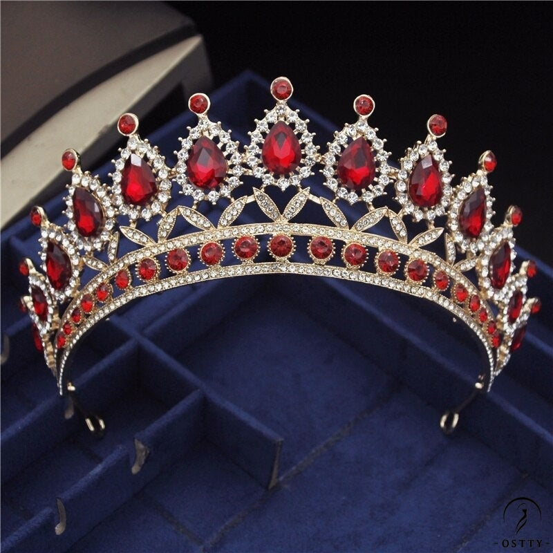 Crystal Headbands Queen Tiaras and Crowns Bridal Wedding Jewelry - Gold Full Red - $29.99