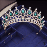 Crystal Headbands Queen Tiaras and Crowns Bridal Wedding Jewelry - Gold Green - $29.99