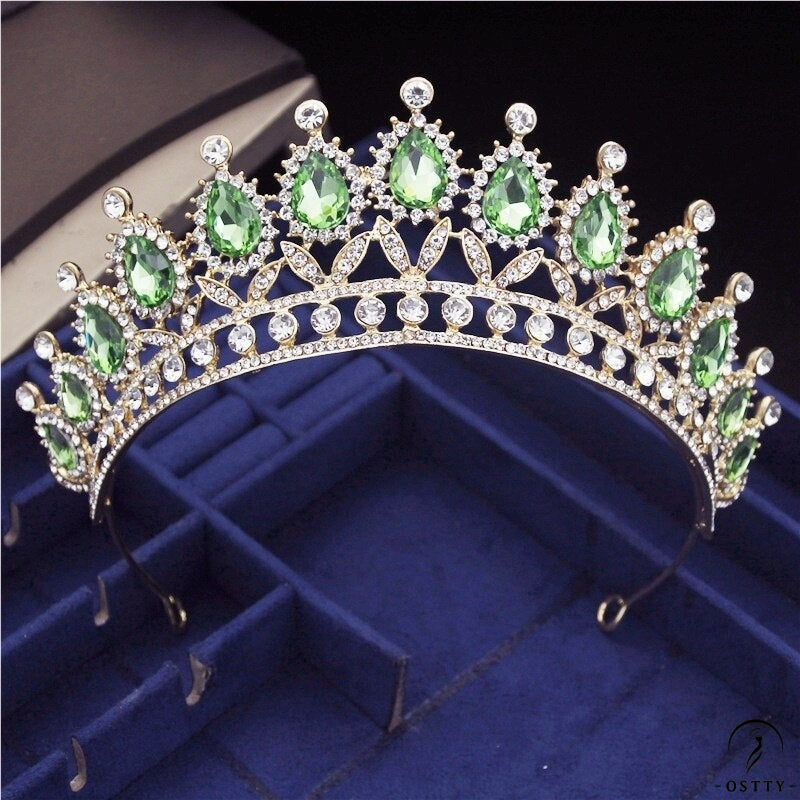 Crystal Headbands Queen Tiaras and Crowns Bridal Wedding Jewelry - Gold Light Green - $29.99