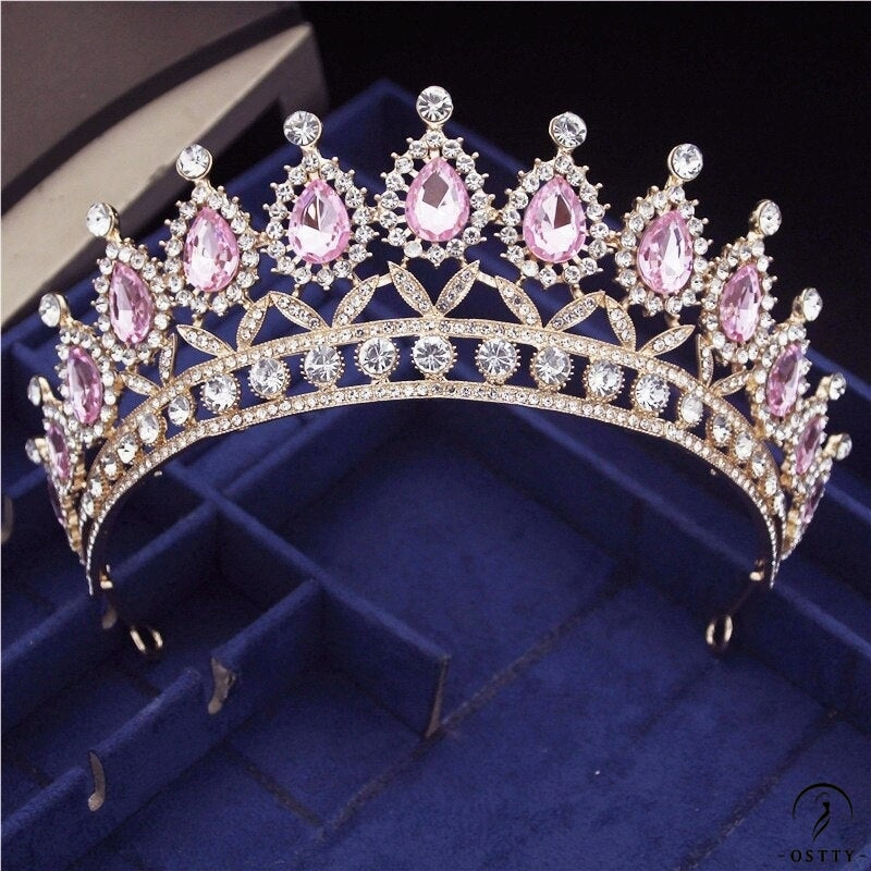 Crystal Headbands Queen Tiaras and Crowns Bridal Wedding Jewelry - Gold Pink - $29.99