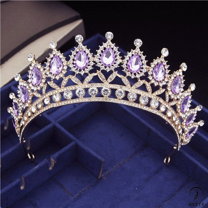 Crystal Headbands Queen Tiaras and Crowns Bridal Wedding Jewelry - Gold Purple - $29.99