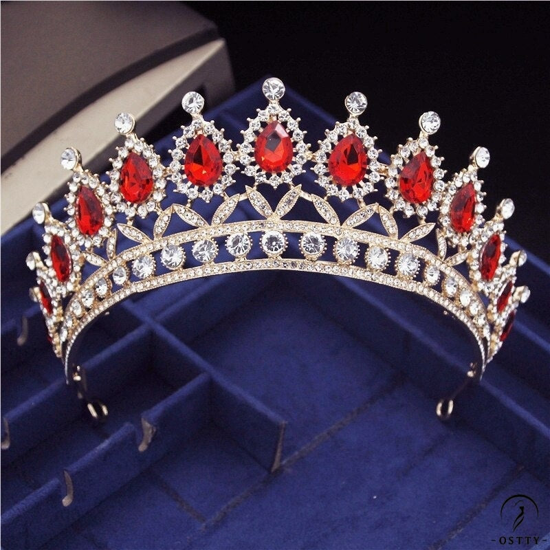 Crystal Headbands Queen Tiaras and Crowns Bridal Wedding Jewelry - Gold Red - $29.99