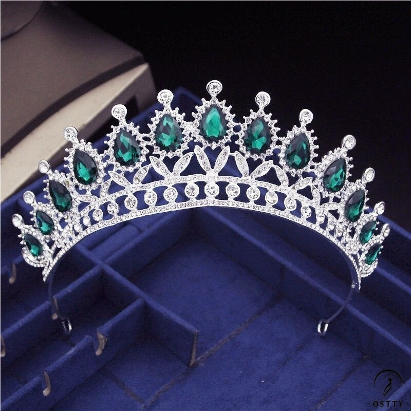 Crystal Headbands Queen Tiaras and Crowns Bridal Wedding Jewelry - Silver Green - $29.99